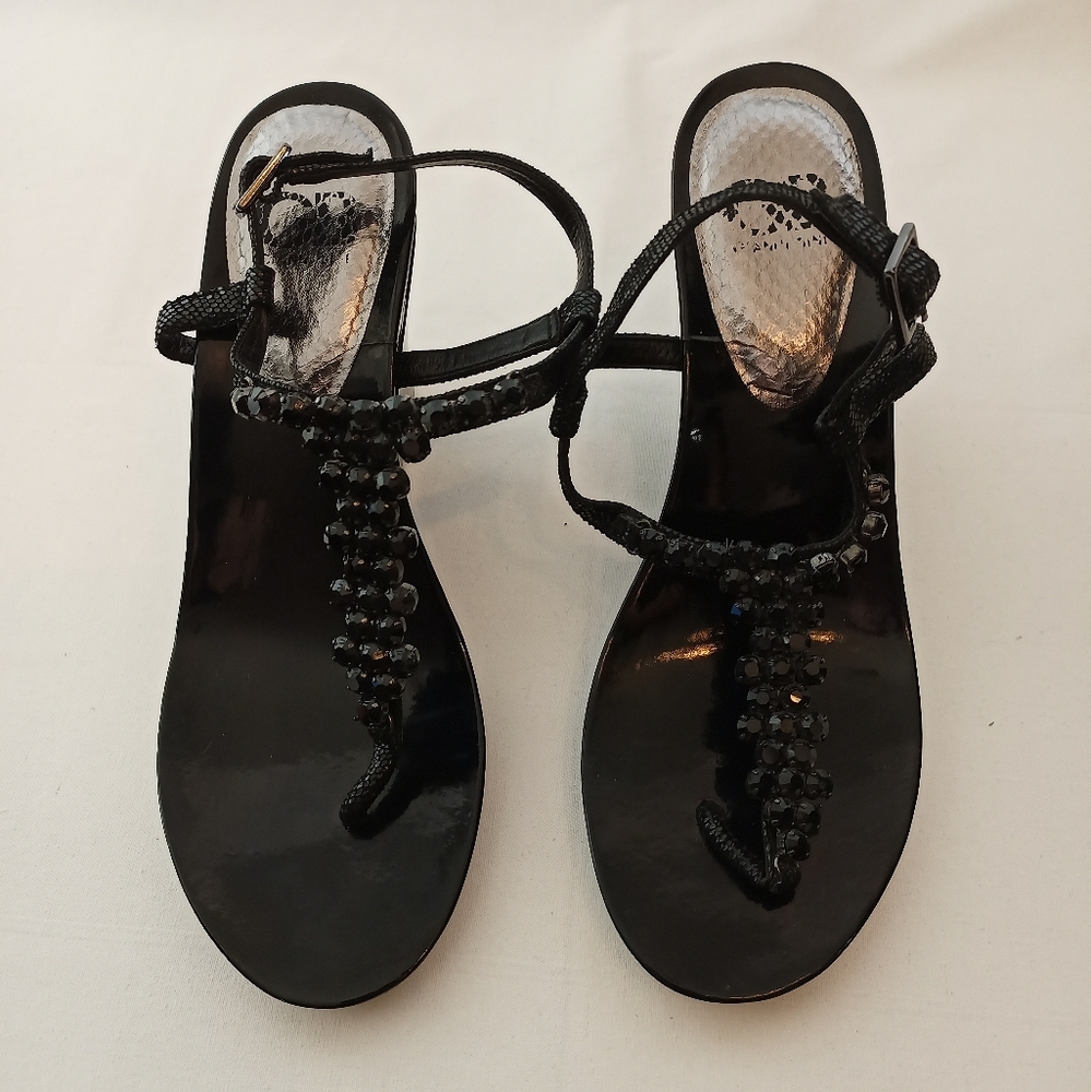 Gianni Bini Black Wedges with Black Stone Embellishment